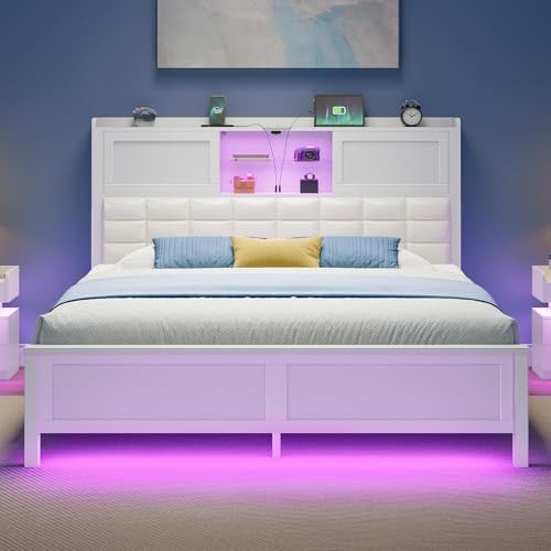 Rolanstar Full Size Bed Frame with Charging Station, LED Headboard, Bookcase, Sliding Doors Deal