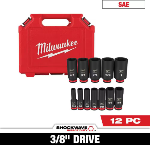 Milwaukee SHOCKWAVE 3/8 in. Drive Deep Well 6 Point Impact Socket Set (12-Piece) Deal