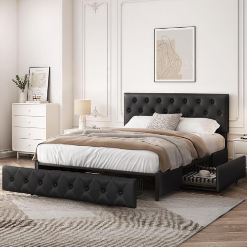 Yaheetech Queen Bed Frame w/ Storage Drawers and Adjustable Headboard Deal