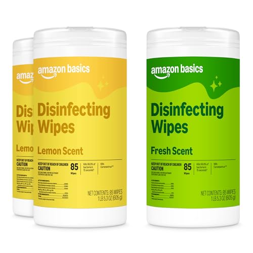 Amazon Basics Disinfecting Wipes, Lemon & Fresh Scent, 255 Count (3 Packs of 85)