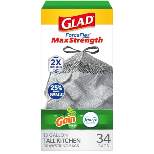 Glad ForceFlex MaxStrength 13-Gal Tall Kitchen Trash Bags, 34-Count (Gain Original)