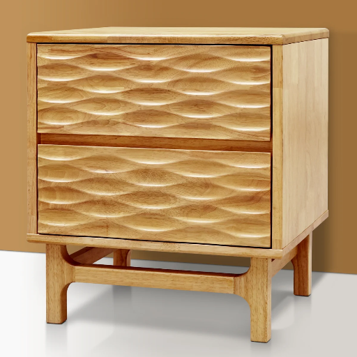 Acacia Elara Solid Wood Carved Wood Grain 2-Drawer Nightstand/End Table (Natural Oak) Deal
