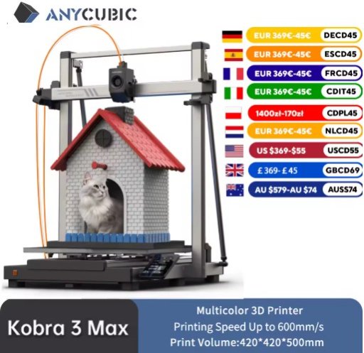 ANYCUBIC Kobra 3 Max AE Version Multi-Color 3D Printer 600mm/s 500*420*420mm