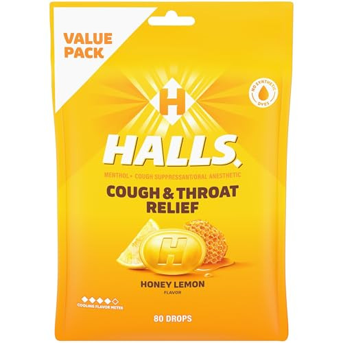 HALLS Relief Honey Lemon Cough Drops 80 Drops