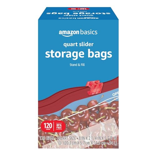 Amazon Basics Slider Quart Food Storage Bags 120 Count (BPA Free)
