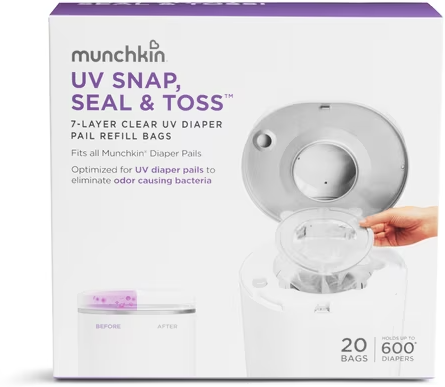 Munchkin UV Snap, Seal & Toss Diaper Pail Refill Bags 20 Pack
