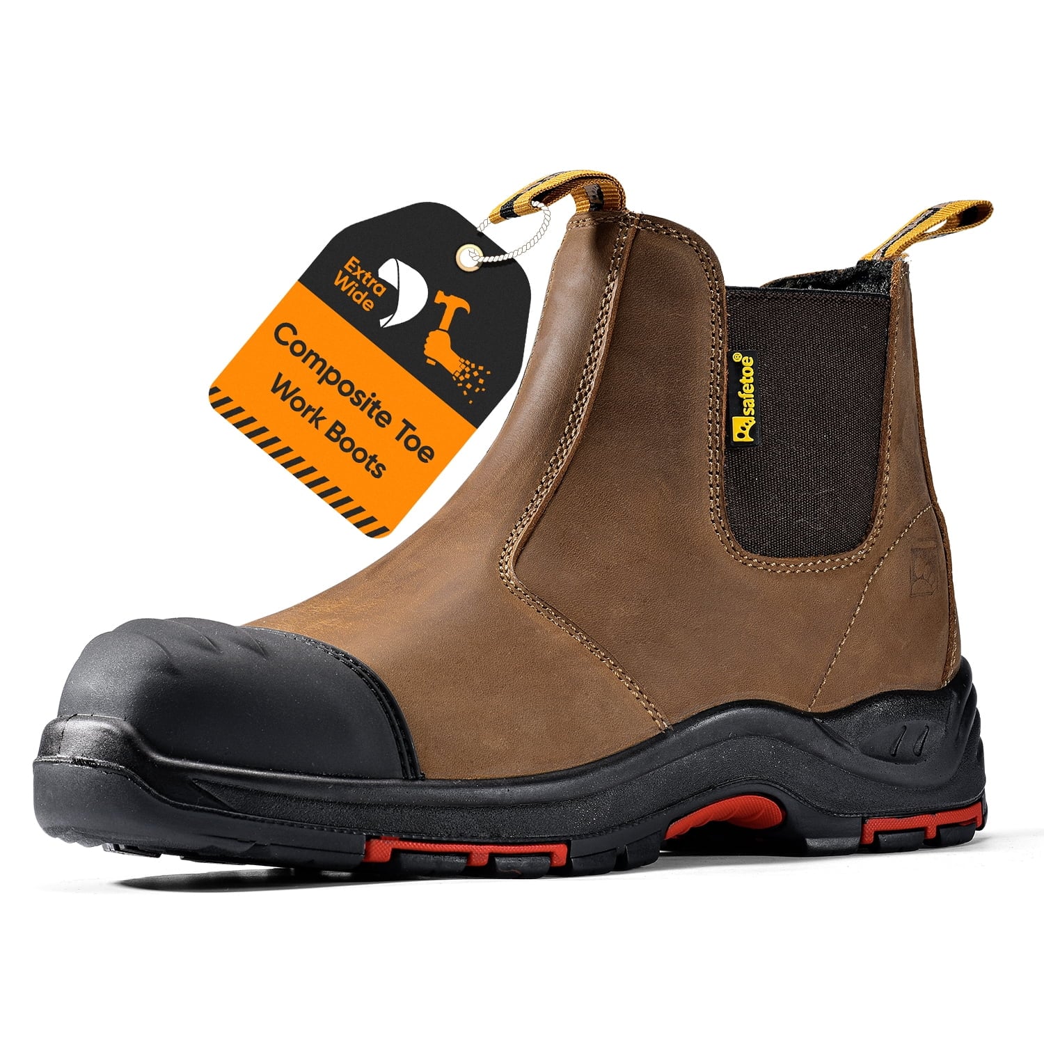 SAFETOE Heavy Duty Men's Work Boots Composite Toe Cap Slip On Waterproof Leather Lightweight, sizes 7-13 Deal