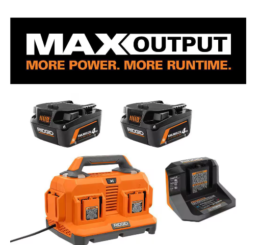 RIDGID 18V MAX Output Starter Kit with (2) 4.0 Ah Batteries and 6-Port Charger