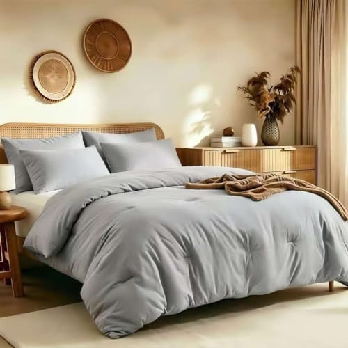 Quataly Bed Comforter Set w/ 2 Pillowcases  Queen/Light Gray Deal