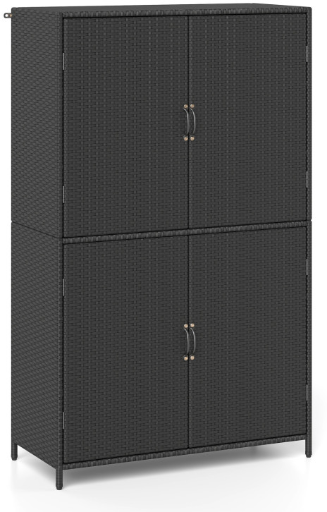 Costway 4-Door Rattan Vertical Storage Shed with Adjustable Shelves