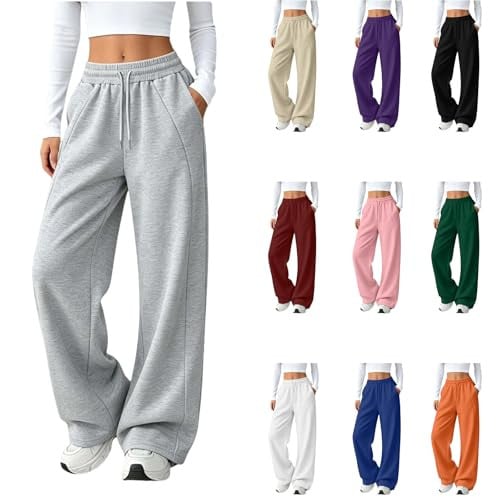 Women Elastic Waist Wide Leg Sweatpants