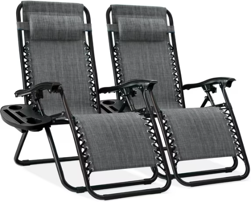 Best Choice Products Set of 2 Zero Gravity Lounge Chair Recliners with Cup Holder Tray Gray Deal