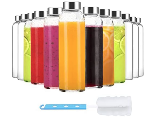 Luxfuel Glass Juice Bottles 12-Pack 18-Oz