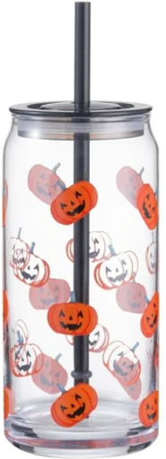 Way to Celebrate Glass 20oz Can Sipper Halloween Pumpkin