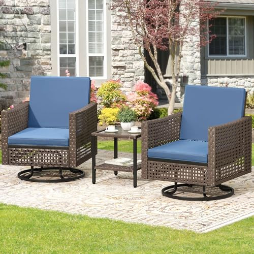 Yitahome 3-Piece Outdoor Wicker Swivel Chair Patio Set