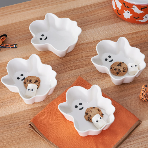 4-Pack Way to Celebrate Halloween Ceramic White Figural Ghost Appetizer Bowls