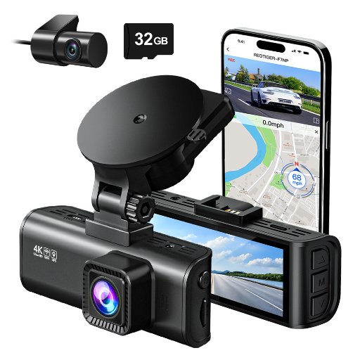 REDTIGER F7N 4K Dash Cam with FHD Rear Camera and 32GB SD Card