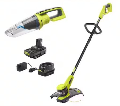 RYOBI ONE+ 18V 13 in. Cordless Battery String Trimmer and Wet/Dry Hand Vacuum with 2.0 Ah Battery & Charger Deal