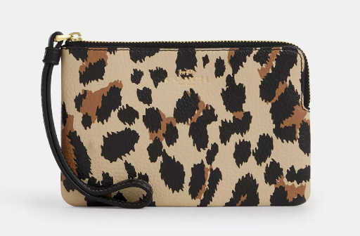 Coach Corner Zip Wristlet with Leopard Print