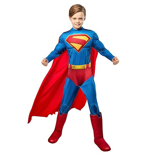 Rubies Superman Deluxe Kids Boys Costume Jumpsuit with Shoe Covers and Cape, Large