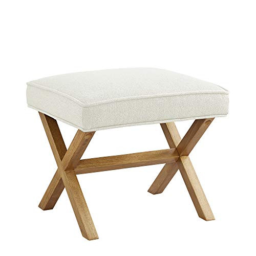 Amazon Basics Small Ottoman Linen & Wood Foot Rest (Ivory or Indigo)