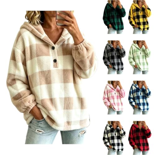 Fuzzy Plaid Button Collar Fleece Sweatshirt Deal