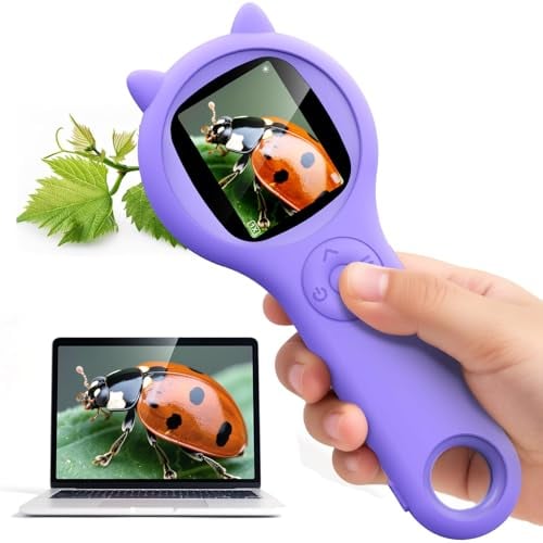 Ashfly Kids’ 500X Rechargeable Handheld Digital Microscope w/ 2" IPS Screen (Purple)