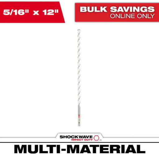 Milwaukee 5/16 in. x 12 in. SHOCKWAVE Carbide Multi-Material Drill Bit (In-Store Clearance Price)