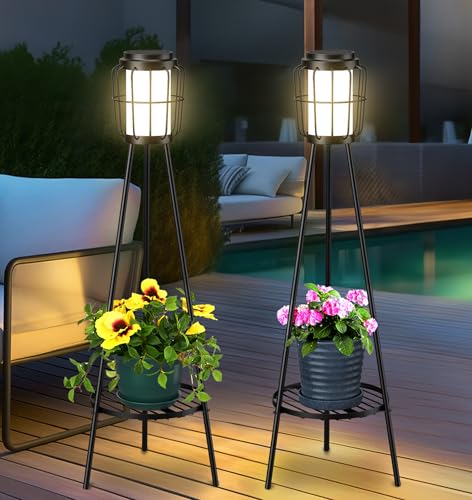 VISFLAIR Solar Powered Metal Floor Lamps w/ Plant Stand 2-Pack 36" Deal