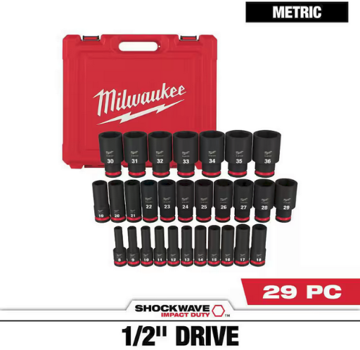 Milwaukee SHOCKWAVE 1/2 in. Drive Metric 6 Point Impact Socket Set (29-Piece)