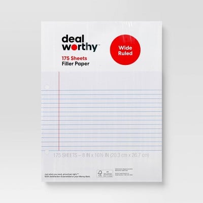 Dealworthy 175 Count Wide Ruled Loose Leaf Notebook Filler Paper Deal