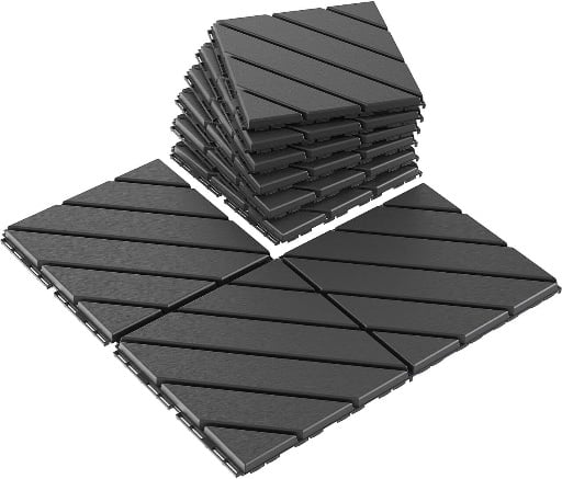 9 Pack Interlocking Plastic Deck Tiles, 12"x12" Deal