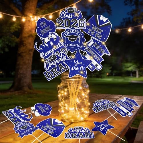 32-Piece Blue Graduation Table Centerpiece Sticks with String Lights