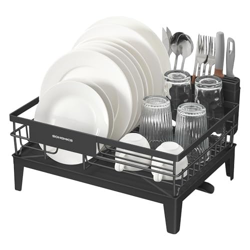 SONGMICS Dish Drying Rack w/ Drainboard (Black)