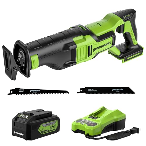 Greenworks 24V Brushless 1-1/8" Cordless Reciprocating Saw with 4.0Ah USB Battery