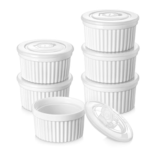6-Pack 8-Oz vancasso Porcelain Ramekins w/ Lids (White)