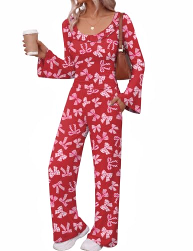 Ekouaer Women's 2 Piece Lounge Sets Bell Long Sleeve Pajamas Outfits Deal