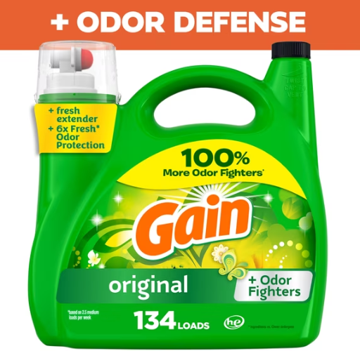 Gain Liquid Laundry Detergent with Odor Fighters, Original Scent, 194 fl oz (134 Loads)