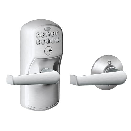 Schlage Plymouth Keypad Lock with Lever Handle, Satin Chrome, FE575 PLY 626 ELA