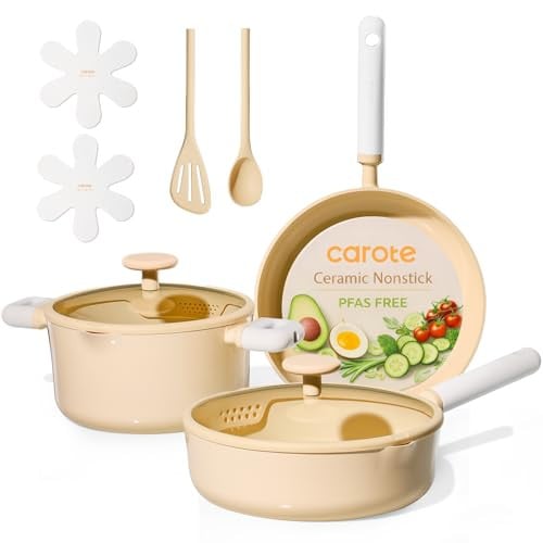 9-Piece CAROTE Ceramic Non-Stick Induction Cookware Set w/ Steamer