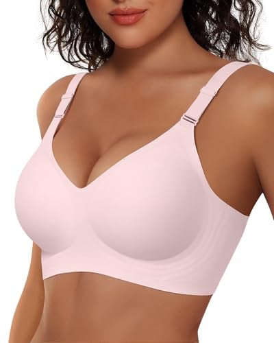 Vertvie Womens Wireless Jelly Bras No Underwire Push Up Seamless Bra Supportive Full Coverage Bralette (Pink, Large) Deal