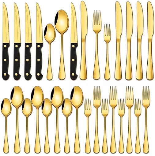 NULAS 24-Piece Gold Stainless Steel Flatware Set, Dishwasher Safe