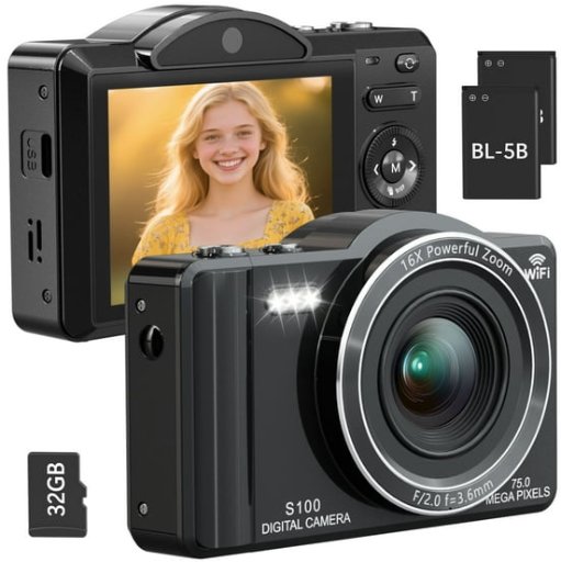 Saneen Digital Camera 5K 75MP Dual Camera