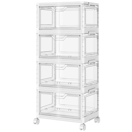 SNSLXH 4-Tier 24QT Clear Storage Bins with Lid & Wheels