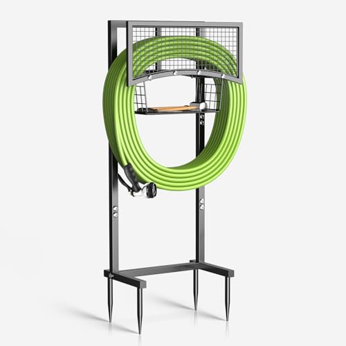 MLICAWU Freestanding Garden Hose Holder w/ Storage Basket Deal