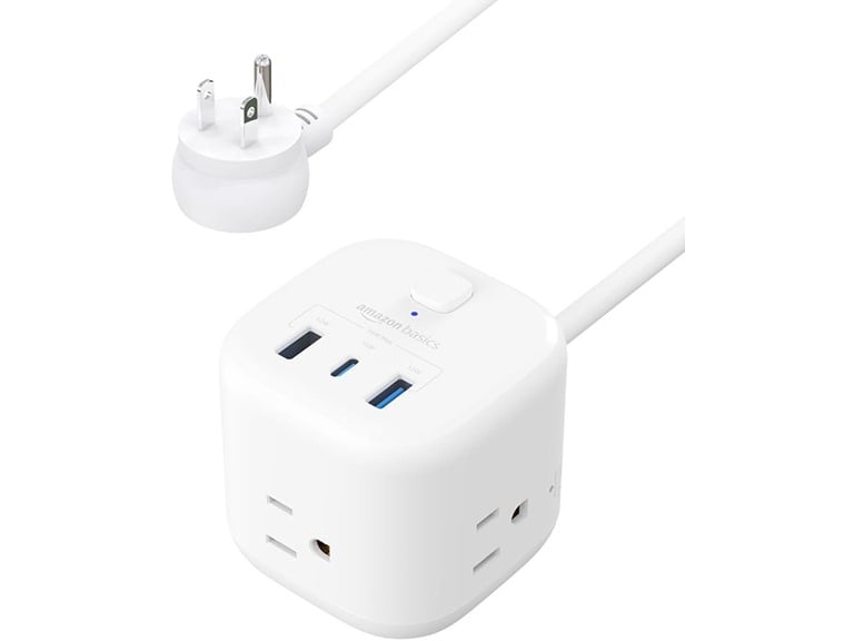Amazon Basics 5ft Cord Power Strip Cube, 3 Outlets, 1 USB-C, 2 USB-A