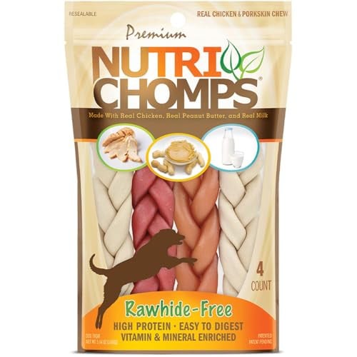 NutriChomps Rawhide-Free Dog Chew Braids 4-Count 6"