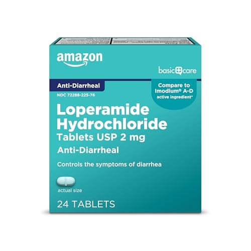 Amazon Basic Care Loperamide Hydrochloride Tablets, 2 mg, Anti-Diarrheal, 24 Count Deal