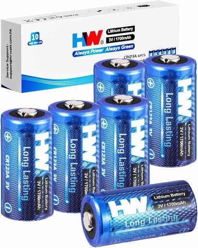 HW CR123A 3V 1700mAh Lithium Batteries 6-Pack