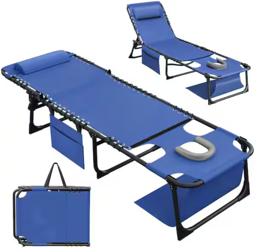 Tozey Metal Folding Outdoor Chaise Lounge with Face Hole Deal